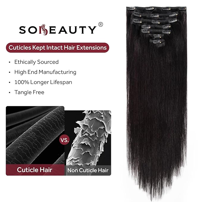 Clip in Hair Extensions Real Human Hair, Remy Hair Clip in Extensions Human Hair, Natural Black 100% Human Hair Extensions for Women #1B 18Inch 120G 7PCS