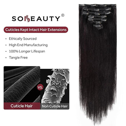 Clip in Hair Extensions Real Human Hair, Remy Hair Clip in Extensions Human Hair, Natural Black 100% Human Hair Extensions for Women #1B 18Inch 120G 7PCS