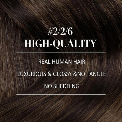 YoungSee Clip in Hair Extensions Dark Brown Human Hair Clip in Extensions Balayage with Medium Brown Clips in Human Hair Extensions for Woman 14inch 120g