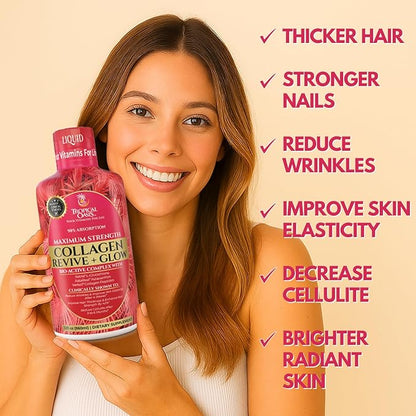 Liquid Collagen Glow for Women & Men– 5000mg VERISOL Hydrolyzed Collagen Peptides + Biotin | Supports Skin Elasticity, Hair Growth, Strong Nails | Clinically Studied Ingredients| 32 Serv