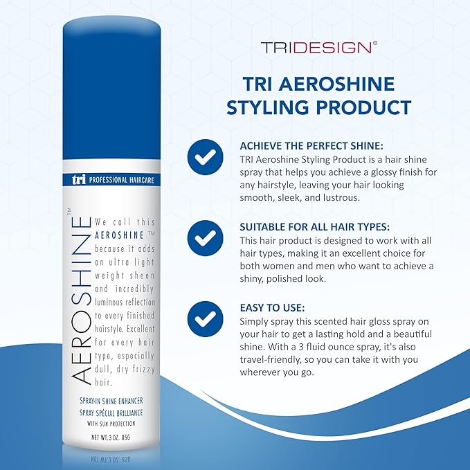 TRIDESIGN Aeroshine Finishing Styling Hairspray, Ultra-lightweight, Spray-in Shine with Sun Protection for All Types of Hair, Formulated for Dry Frizzy Hair, 3 Fluid Oz