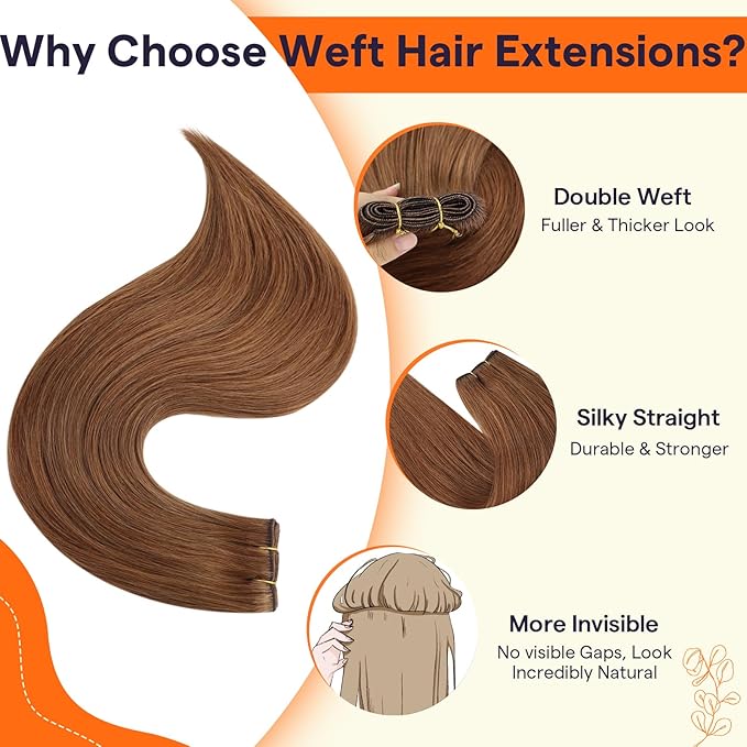 Full Shine 22 Inch Human Hair Extensions Sew In Color Copper Weft Hair Extensions Human Hair Sew In Remy Hair Invisible Real Human Hair Wefts 105G