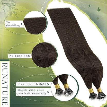 RUNATURE Nano Ring Hair Extensions Human Hair Dark Brown Remy Nano Bead Human Hair Extensions Silky Nana Link Hair Extension Real Human Hair Full Ends 22 Inch 50 Gram 50 Strands