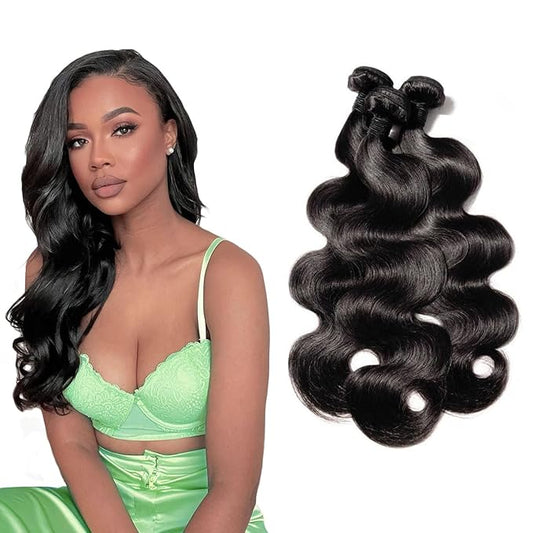 Body Wave Human Hair 3 Bundles (14 16 18) 100% Unprocessed Brazilian Virgin Human Hair Extensions Brazilian Body Wave Weave Bundles Soft and Silky Natural Black Wavy Hair Quick Weave Bundle for Women