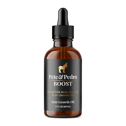 Pete & Pedro BOOST Hair & Beard Growth Serum Strengthening Oil For Men & Women - With Rosemary, Biotin & 20+ Natural Essential Oils | Shark Tank Featured, 2 oz.