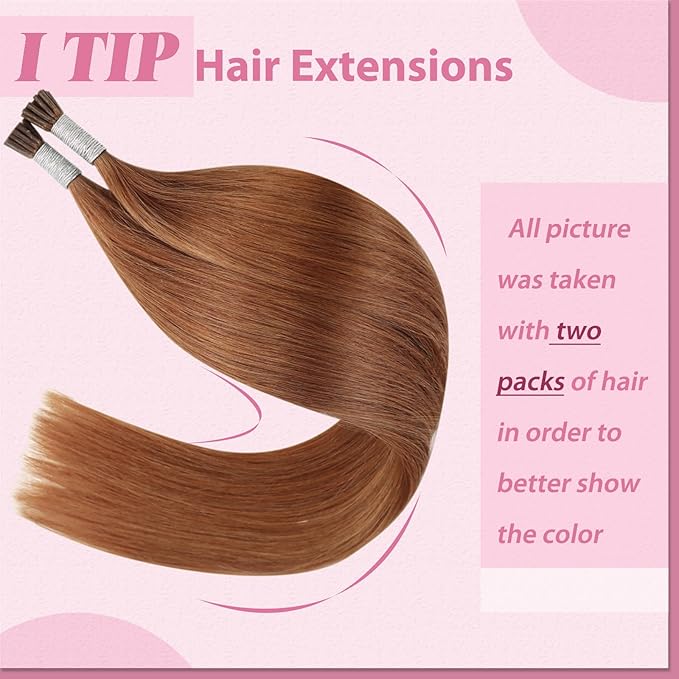 YoungSee I Tip Hair Extensions Copper 14 Inch I Tip Extensions Copper 40s 25g Itip Hair Extensions Colored for Party Itips Real Human Hair Extensions for Short Hair Pre Bonded Hair Extensions