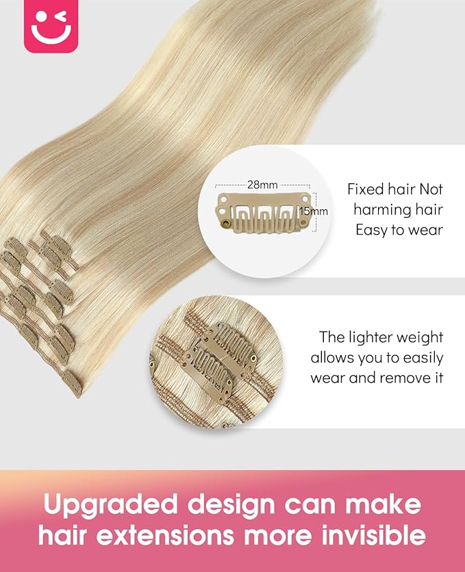 Youngsmile Clip in Hair Extensions, Remy Human Hair Extensions Clip in For Women, silky straight Real Human Hair, Caramel Blonde with Platinum Blonde 120g 16 inch 7Pcs (CLIP#27P60-16inch)