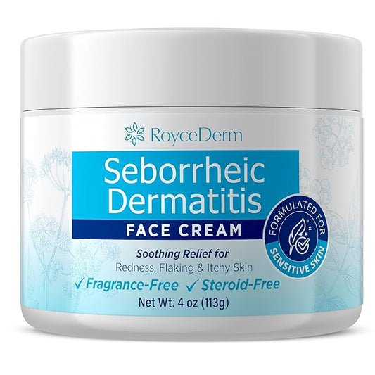 Roycederm Seborrheic Dermatitis & Psoriasis Face Cream – Steroid-Free Moisturizer for Redness, Flaking & Sensitive Skin – Face, Scalp & Body Daily Relief – Fragrance-Free, Non-Greasy, 4 oz