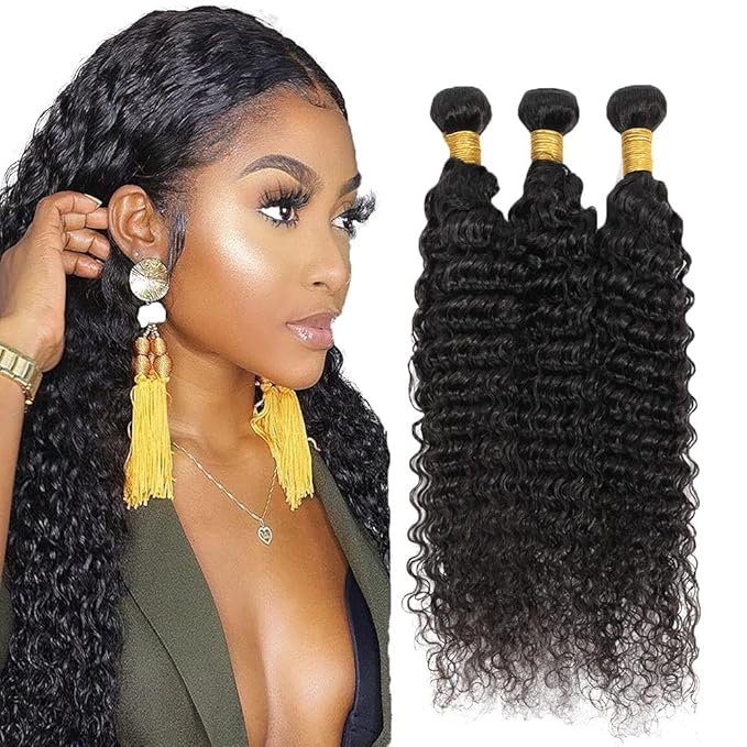 #1B Human Hair Bundles Deep Wave Bundles 22 22 22 Inch Unprocessed Brazilian Virgin Hair Weave 3 Bundles 50 Grams Per Bundle Natural Color Bundle Human Hair Extensions