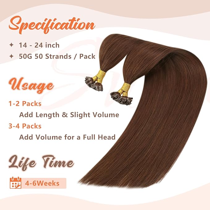 Sunny Hair Auburn U Tip Hair Extensions Human Hair 20 inch Keratin Hair Extensions Human Hair Auburn Brown Utip Hair Extensions Soft Hot Fusion Hair Extensions Dark Auburn for Party 20inch 50g