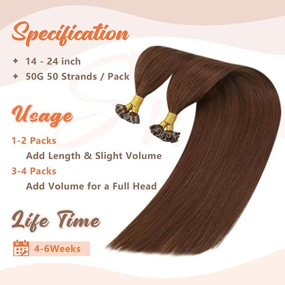 Sunny Hair Auburn U Tip Hair Extensions Human Hair 20 inch Keratin Hair Extensions Human Hair Auburn Brown Utip Hair Extensions Soft Hot Fusion Hair Extensions Dark Auburn for Party 20inch 50g