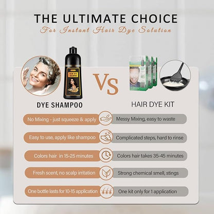 Hair Dye Shampoo 3 in 1, Hair Color Shampoo, Light Brown Hair Dye, Brown Hair Shampoo, Colors in Minutes, Easy to Use, 16.90 Fl Oz