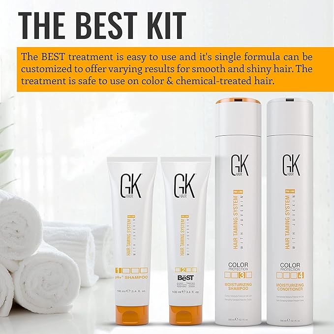 GK HAIR Global Keratin The Best Consumer Box Kit (10.1 Fl Oz/300ml) Smoothing Keratin Treatment Professional Brazilian Complex Blowout Straightening For Silky Smooth & Frizzy Hair