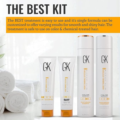 GK HAIR Global Keratin The Best Consumer Box Kit (10.1 Fl Oz/300ml) Smoothing Keratin Treatment Professional Brazilian Complex Blowout Straightening For Silky Smooth & Frizzy Hair