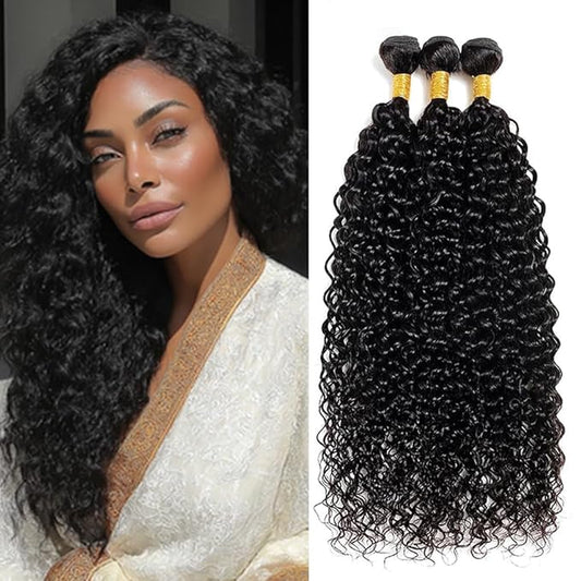 #1B Curly Human Hair Bundles 22 24 26 Inch Brazilian Remy Human Hair Bundles Weave Extensions Soft and Silky for Women