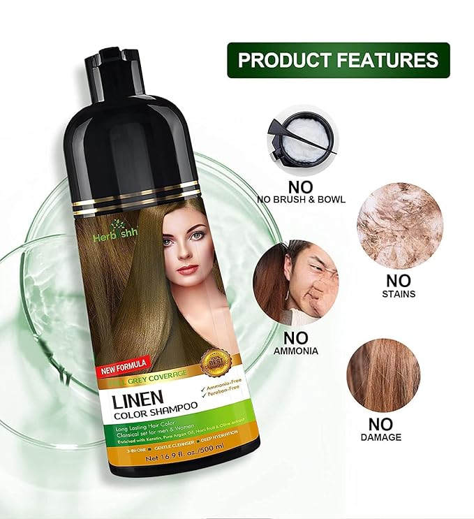 Combo Pack - Herbishh Hair Color Shampoo for Gray Hair + Argan Intense Hair Mask - Long-Lasting Color in Minutes - Stimulates Dry, Frizzy Hair - 500 Ml (Linen)