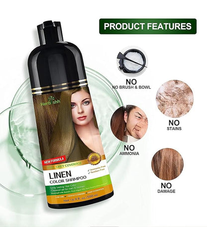 Combo Pack - Herbishh Hair Color Shampoo for Gray Hair + Argan Intense Hair Mask - Long-Lasting Color in Minutes - Stimulates Dry, Frizzy Hair - 500 Ml (Linen)