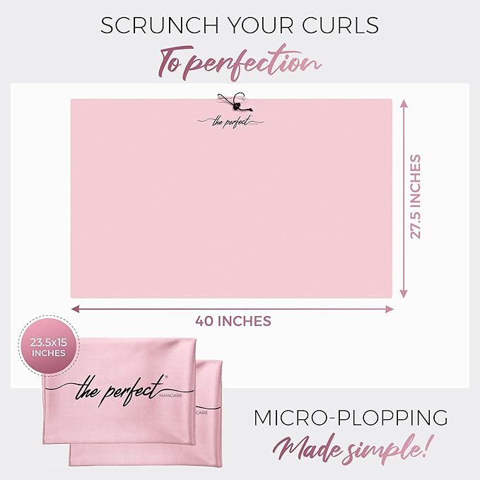 THE PERFECT HAIRCARE Curly Hair Girls Microfiber Plopping Towel Set - Anti-frizz Silky Smooth Hair Drying Wrap for Women - Super Absorbent Large Hair Towel + 2 Scrunching Towels to Micro Plop