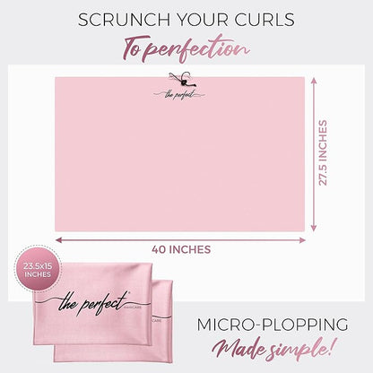 THE PERFECT HAIRCARE Curly Hair Girls Microfiber Plopping Towel Set - Anti-frizz Silky Smooth Hair Drying Wrap for Women - Super Absorbent Large Hair Towel + 2 Scrunching Towels to Micro Plop