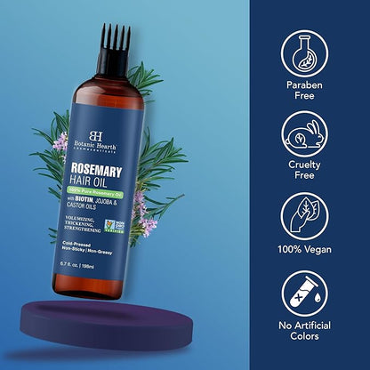 Botanic Hearth 100% Pure Rosemary Oil For Hair Growth & Scalp (6.7 Fl Oz, Pack Of 2) | Infused With Biotin, Jojoba Oil & Castor Oil | Hair Strengthening Treatment | Nourishing & Volumizing
