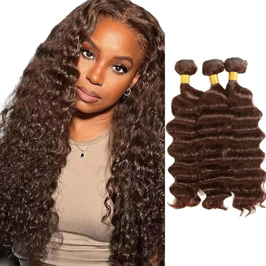 Chocolate Brown Bundles Human Hair Color 4 Deep Wave Bundles 18 20 22 Inch Niegmeag Virgin Soft And Sikly Remy Hair Double Weft Brown Deep Wave Bundle