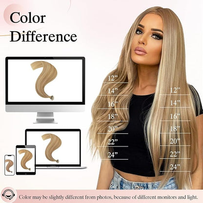 Nano Bead Human Hair Extensions - Nano Bond & Tip Extensions, Silky Straight Natural 50g/50 Stands 24" Medium Brown