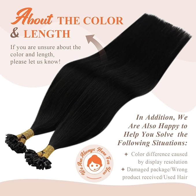 Sunny Hair U Tip Hair Extensions Human Hair Black K Tip Hair Extensions Real Human Hair Black Ktip Human Hair Extensions Straight Tip for Women Pre Bonded Fit Any Occasion 16inch 50g