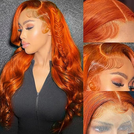#350 Ginger Lace Front Wigs Human Hair Body Wave 13x4 Hd Ginger Orange Lace Front Wig Human Hair Wear and Go Glueless Ginger Wigs Human Hair Pre Plucked with Baby Hair Colored Wigs For Black Women