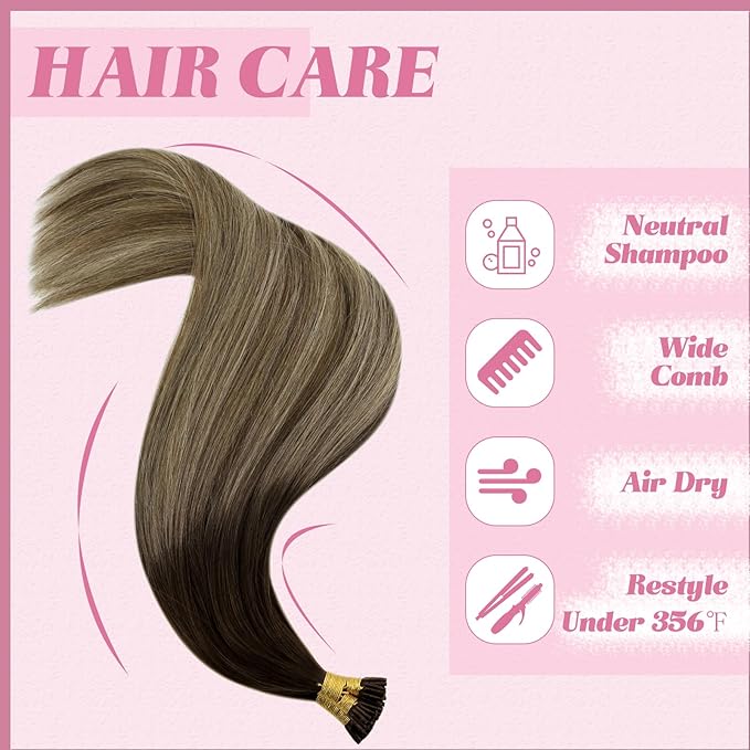 YoungSee I Tip Hair Extensions Balayage Tip Hair Extensions Balayage Brown with Blonde I Tips Human Hair Extensions 18 Inch Invisible I Tip Hair Ombre for Adding Hair Volume 50g 60s Remy Hair