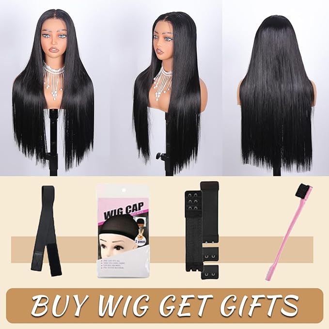 XZZ 28Inch Wear and Go Glueless Wigs Human Hair Pre Plucked Pre Cut 9x6 HD Lace Front Wigs Human Hair 200% Density Glueless Straight Wigs Human Hair Pre Everything Black Human Hair Wig for Women