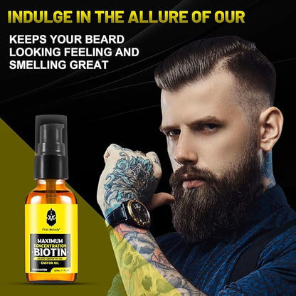Beard Oil,Maximun Thickening Biotin, with Castor Oil and Argan & Jojoba Oils, Promotes Beard Growth, Styles, Strengthens & Softens Beards & Mustaches,1 Ounce*2（2 Pack）