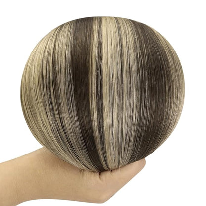 YoungSee Clip in Hair Extensions Human Hair Brown Balayage Hair Extensions Clip ins Chocolate Brown with Ash Blonde Balayage Soft and Smooth Hair Extension Clips for Women 14Inch 120G 7Pcs