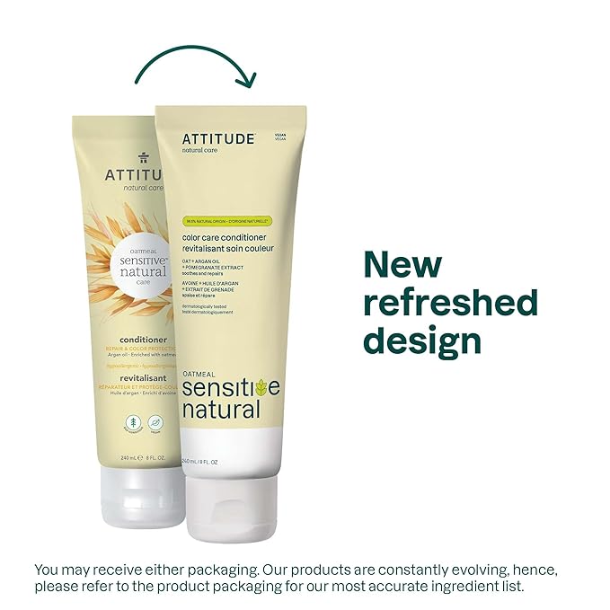 ATTITUDE Hair Conditioner for Sensitive Dry Scalp, Soothing Oat, Protects Color, Naturally Derived Ingredients, Dermatologically Tested, Vegan Detangler, Color Care, 8 Fl Oz (Pack of 6)