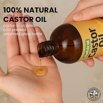 Organic Castor Oil (17 oz) Glass Bottle-100% Pure, Cold-Pressed, Hexane-Free, with 2 Resuable Organic Cotton Flannel Pack Wraps and Mascara Container for Skin, Hair, Eyelash's & Eyebrow's
