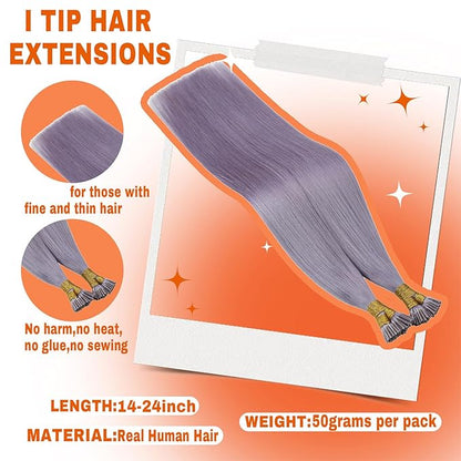 Sunny Hair I Tips Hair Extensions Real Human Hair Violet Purple Itip Human Hair Extensions Remy Cold Fusion 22inch InvisiblePre Bonded Long-Lasting Beauty 50g