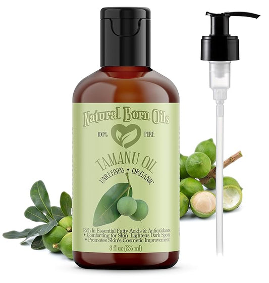 Natural Born Oils Tamanu Oil, 8oz, Organic, Cold-Pressed, Rich in Calophyllolide, Ideal for Moisturizing Skin, Strengthening Hair