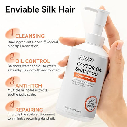 Castor Oil Shampoo and Conditioner Set for Hair Growth Strengthen and Cleanse Shampoo for Thin Hair Restore Damaged Hair Sulfate Free for Men & Women,16.9 FL Oz