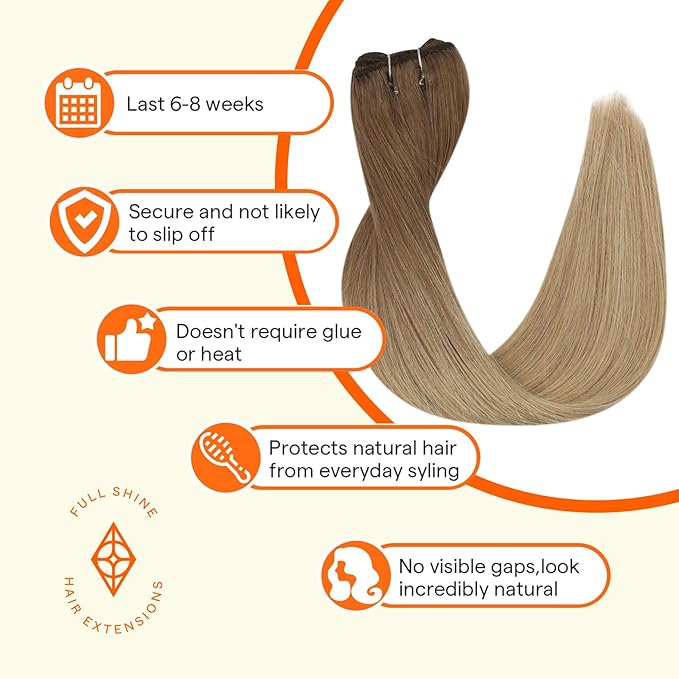 Full Shine Weft Hair Extensions Human Hair Weft Extensions Remy Straight Hair Sew In Hair Extensions Balayage Golden Brown To Dirty Blonde Straight Human Hair Bundles For Women 22 Inch 105G