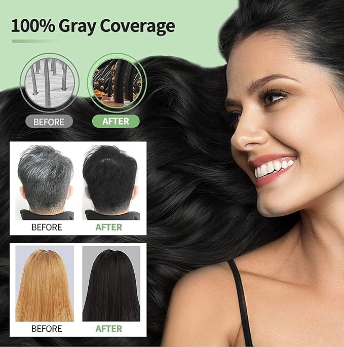 500ML Permanent Black Hair Color Dye Shampoo - Organic Natural Plant Essence for Women & Men, Covers Gray/White Hair, Instant 3-in-1 Hair Colouring Herbal Shampoo, 17 Fl Oz (BLACK)