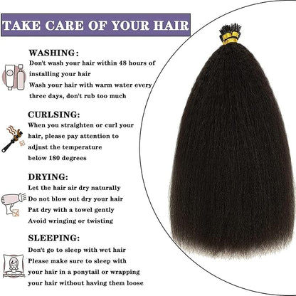 Anrosa I Tip Hair Extensions Human Hair Kinky Straight 12Inch Natural Black Hair Extensions Itip Extensions Human Hair Keratin Fusion Stick Kinky Straight I Tip Hair For Black Women Full Head 40g