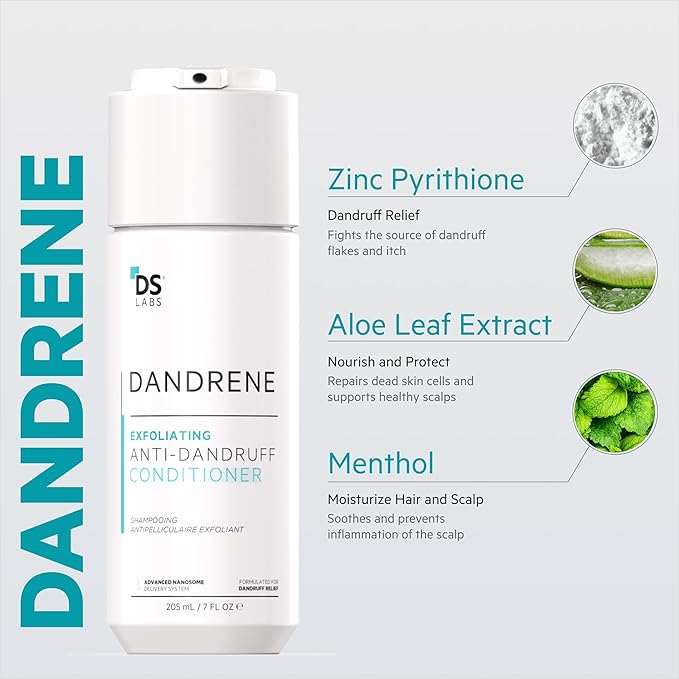 DS Labs Dandrene Dandruff Conditioner - for Itchy, Flaky Scalp, Moisturizing Conditioner with Aloe Vera, Supports Scalp Health & Oil Control, For Seborrheic Dermatitis & Psoriasis, 205mL