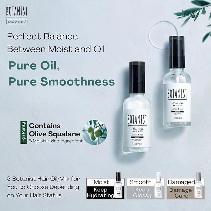 Organic Hair Oil for Frizzy Hair, Natural Hair Oil for Women, HAIR OIL Spray for Men with Jojoba Oil, Protein, Organics Extract & Squalane, Hair Scalp Oil from Japan 2.7 Fl Oz APRICOT & ROSE