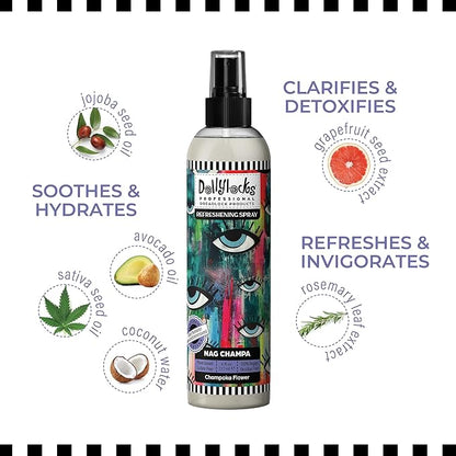 Dollylocks Refreshening Spray – Residue-Free Dreadlock Spray & Loc Moisturizer, Plant Based Deodorizer & Conditioner for Dreads, Vegan & pH-Balanced (Nag Champa Scent, 8oz)