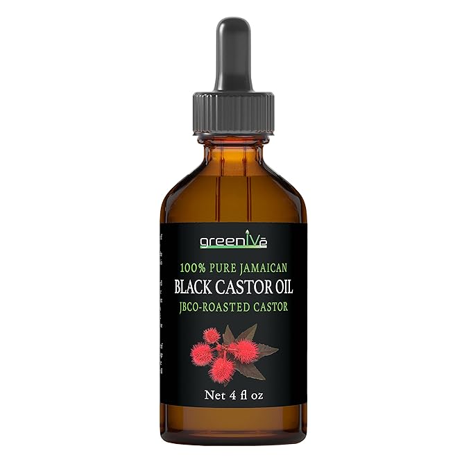 GreenIVe Organically Grown Jamaican Black Castor Oil JBCO 100% Pure Glass Bottle Cold Pressed Amazin Results (4 Ounce)