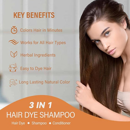 Hair Dye Shampoo 3 in 1, Hair Color Shampoo, Light Brown Hair Dye, Brown Hair Shampoo, Colors in Minutes, Easy to Use, 16.90 Fl Oz