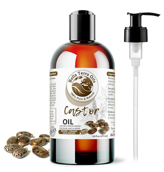 Bella Terra Oils - Organic Castor Oil 16oz - Unlocking the Power of Pure Organic Castor Nutrients, Abundant in Natural Antioxidants, Your Go-to Beauty Elixir