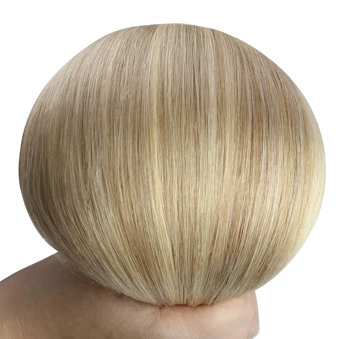 YoungSee Clip in Hair Extensions Human Hair Highlight Lace Clip in Extensions Real Human Hair Dark Ash Blonde Highlights Golden Blonde Remy Human Hair Extensions Clip ins Blonde 16Inch 7Pcs 120G