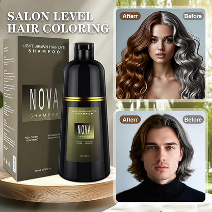 Hair Dye Shampoo & Champu Para Canas - Natural 3-in-1 Instant Gray Coverage for Men & Women (Light brown-500ML)