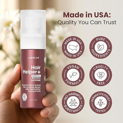 Hair Helper+ Spray - Growth Serum With Biotin & Castor Oil made in USA - Caffeine Infused Treatment for Thicker, Fuller Hair - Repair Thinning Naturally - Vegan, Cruelty-Free Formula