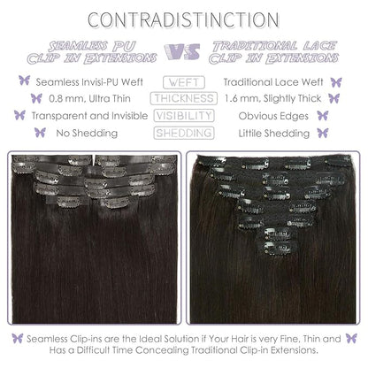 Lacer Hair Seamless Clip in Human Hair Extensions Ultra Thin Invisible PU Weft Clip On Hair Extensions 16 Inch 7Pcs 110g Hair Extensions Clip in Human Hair for Fine Thin Hair Women #2 Darkest Brown